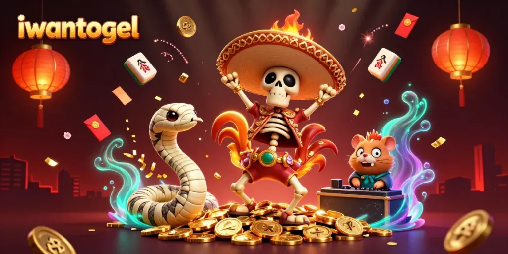 Celebrate winning strategies with iwantogel in a vibrant casino scene featuring colorful characters and game elements.