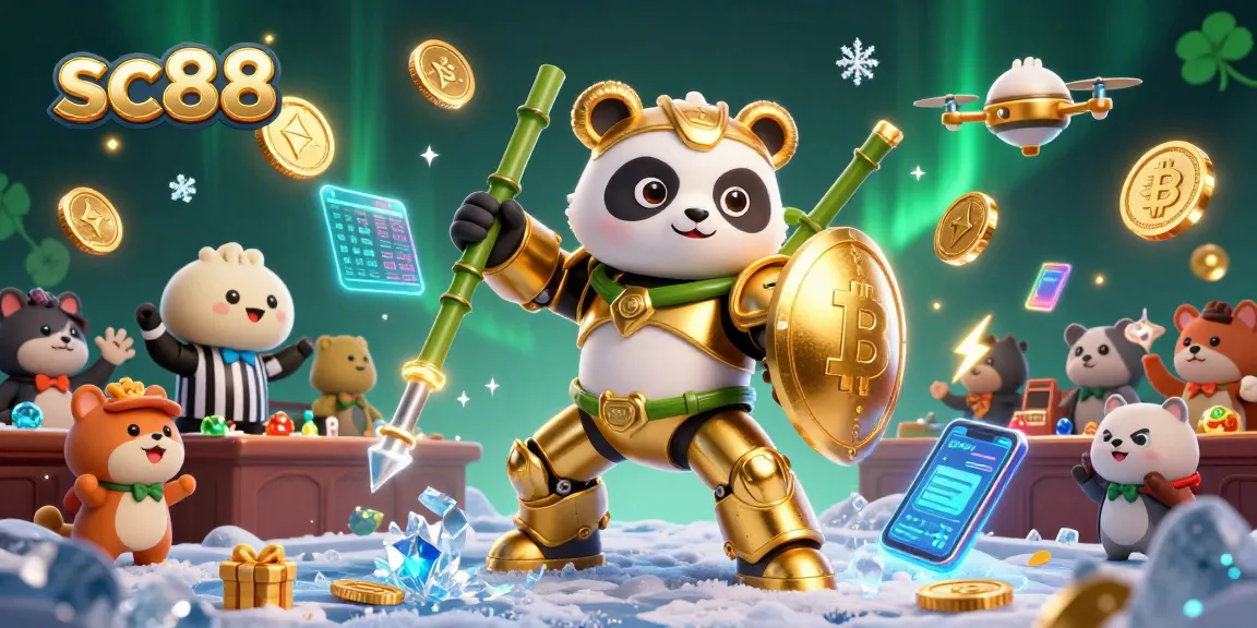 Experience the excitement of sc88 casino with a dynamic 3D panda robot and crypto elements.