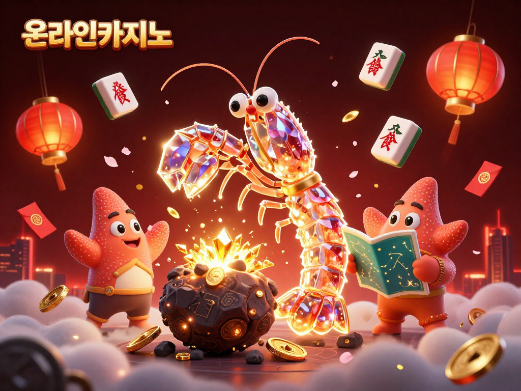 온라인카지노에서 게임을 즐기는 신비한 캐릭터들이 금빛 보물을 획득하는 장면