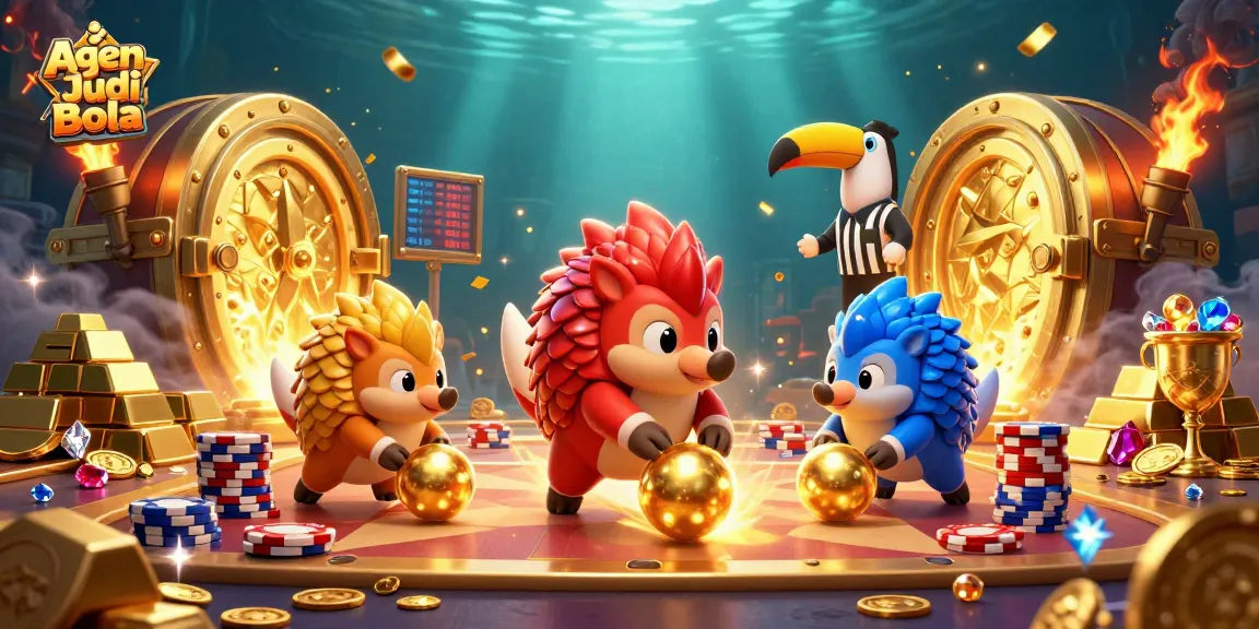 Engage in thrilling Agen Judi Bola action with animated pangolins, vibrant gemstones, and rich casino elements.