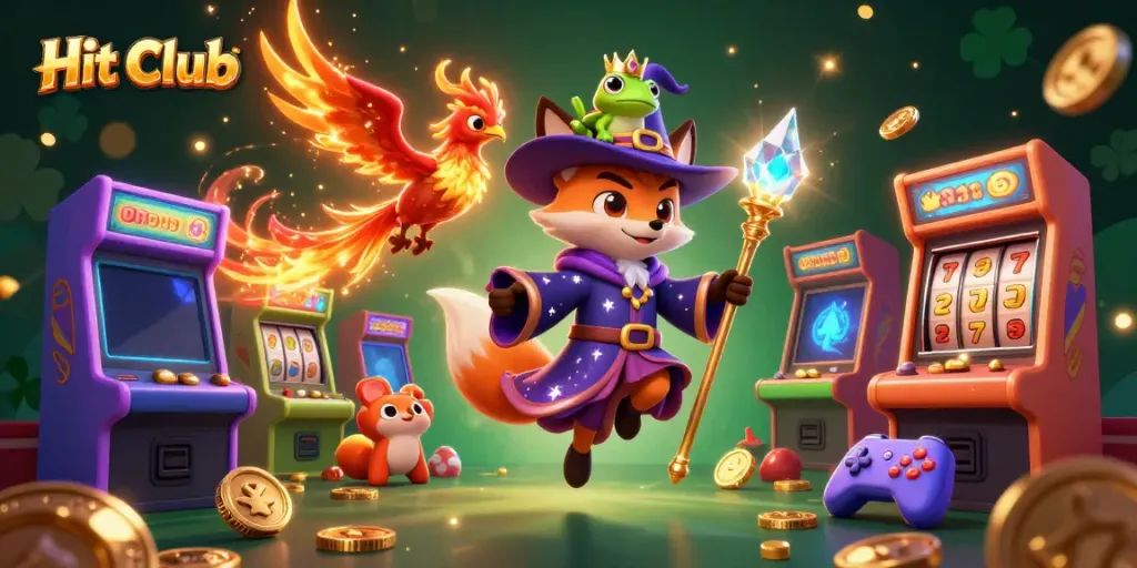 Engage in exciting action at Hit Club with a wizard fox, phoenix, and magical casino elements.