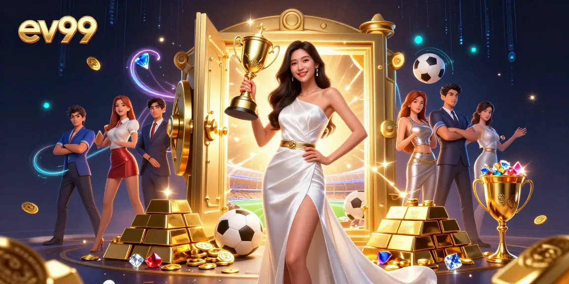 Experience winning thrills with ev99 at this vibrant casino illustration featuring a confident winner.