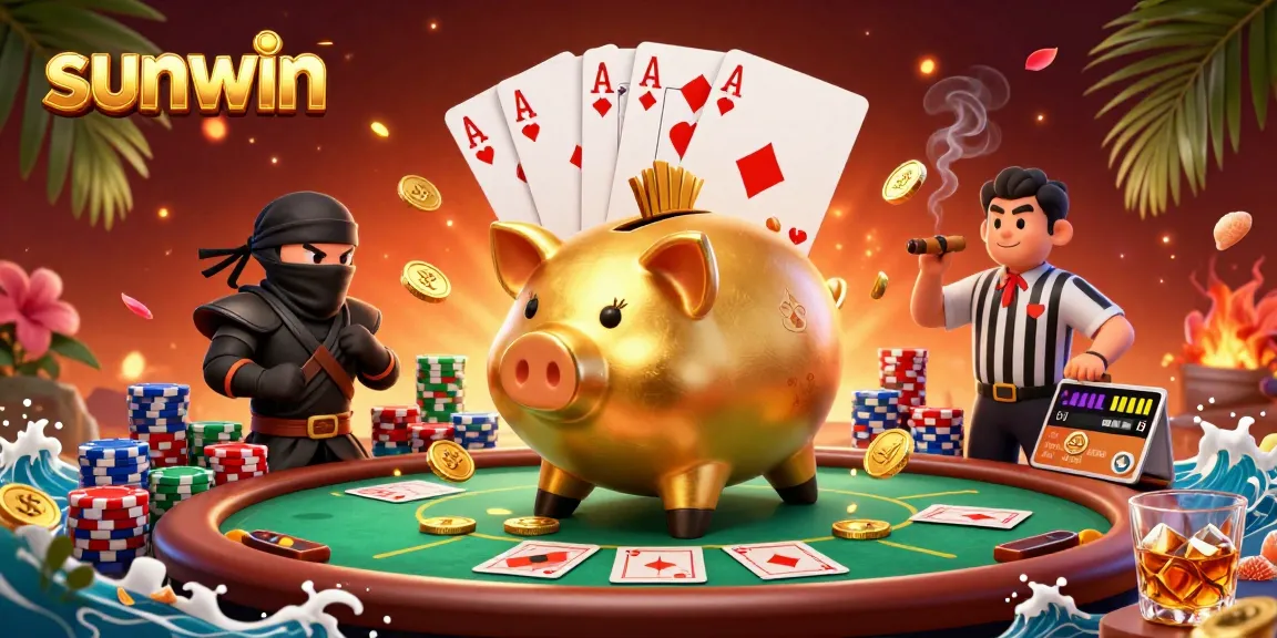 Experience thrilling gameplay at sunwin with colorful poker chips and animated characters in a vibrant casino scene.