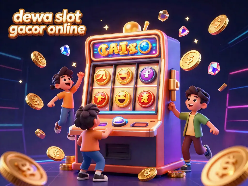Permainan dewa slot gacor online dengan simbol jackpot dan koin emas yang berhamburan.