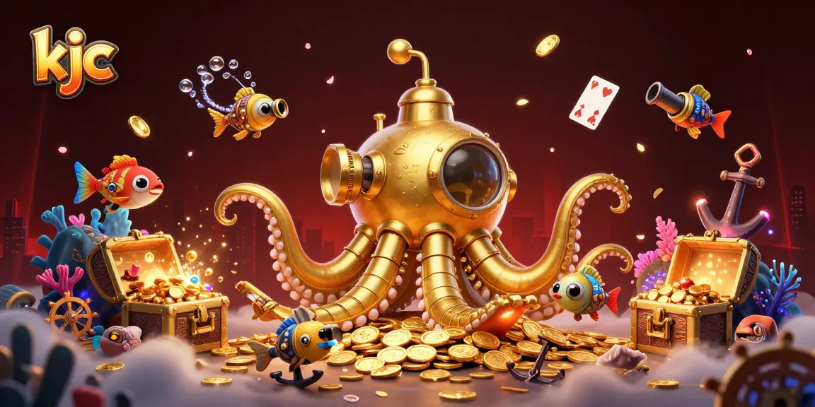 Win big at kjc with a dynamic underwater scene featuring a golden kraken and treasure chests.