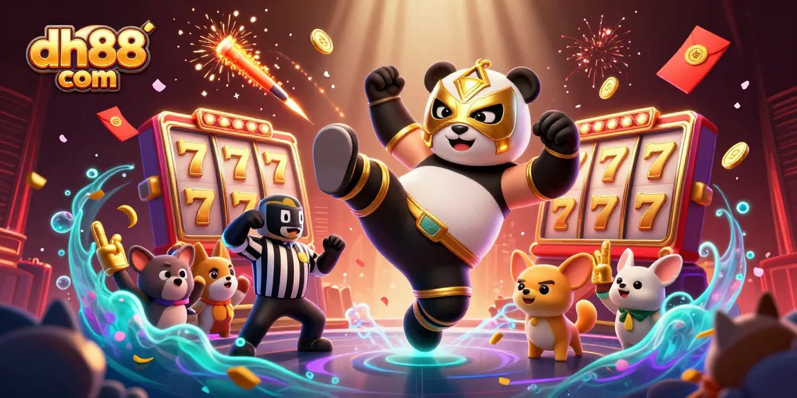 Engaging scene from dh88 com featuring a panda wrestler in action, illustrating the excitement of slot games.