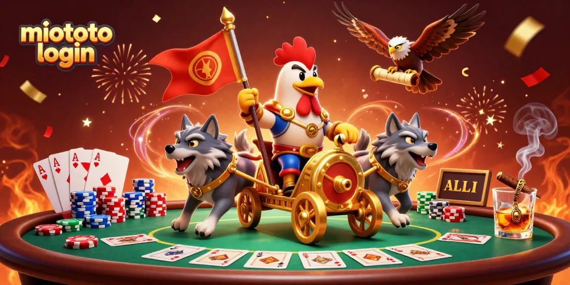 Experience the excitement of miototo login with a dynamic 3D casino illustration featuring gaming elements and vibrant visuals.