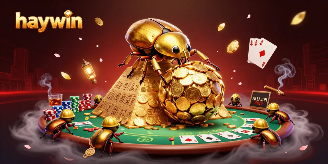 Engage in exhilarating gameplay with Haywin, featuring golden coins rolling up a pyramid in a vibrant casino scene.
