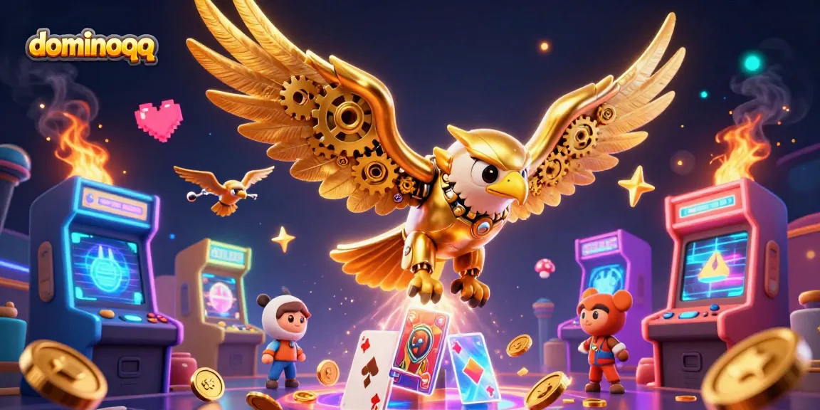 Experience thrilling gameplay with dominoqq, featuring a golden eagle amidst vibrant gaming elements.