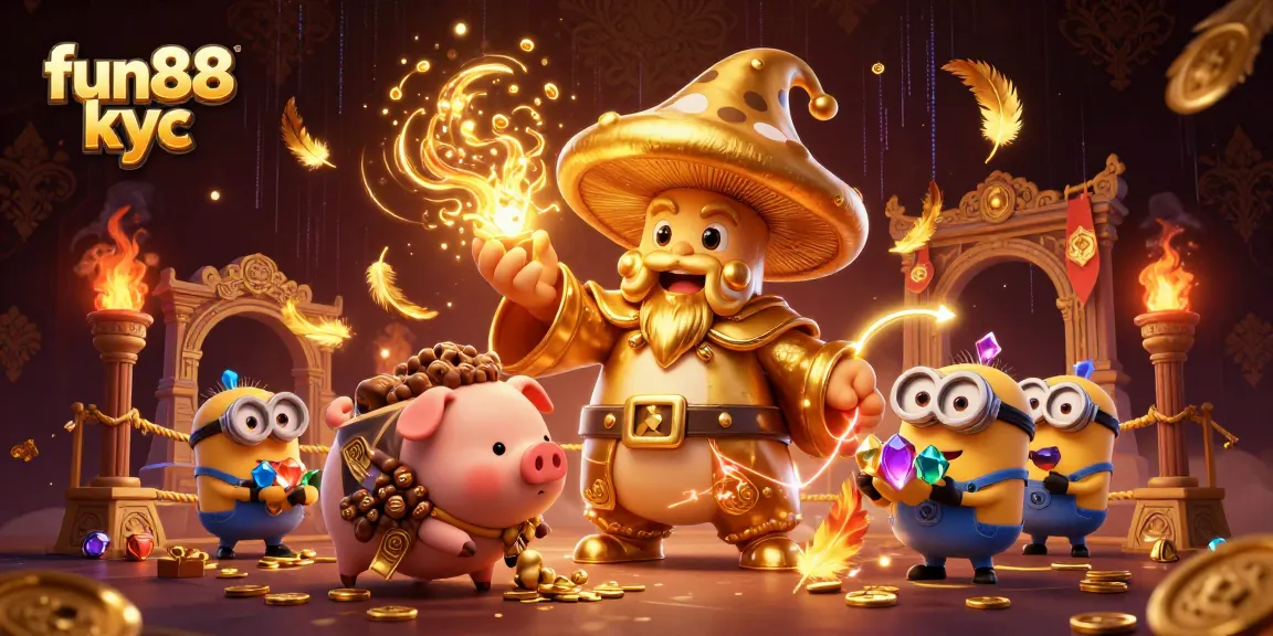 Chơi cá cược tại fun88 kyc với hình ảnh hấp dẫn của phù thủy nấm vàng và các bảo bối.