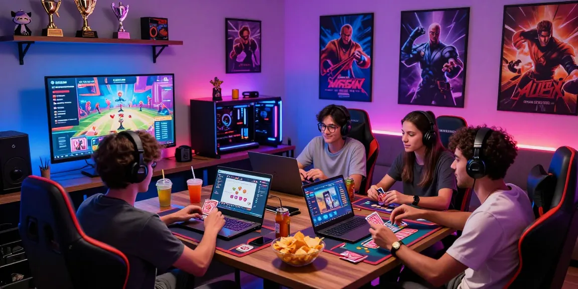 Friends enjoying sunwin card games together in a vibrant gaming room.