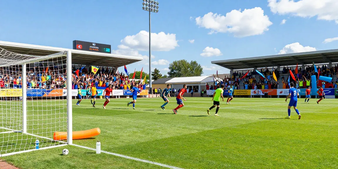 Exciting atmosphere at a live soccer match, showcasing the thrill of زيارة موقع كورة with fans cheering and players on the field.